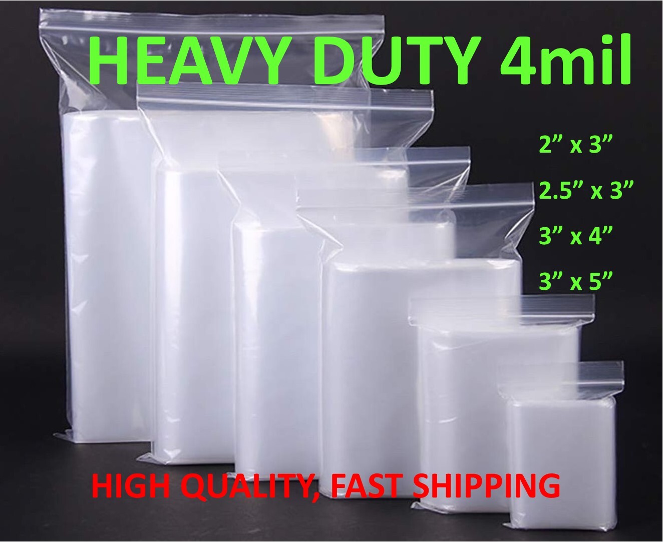 2″x3″, 2.5″, 4″, 5″ Clear 4 Mil Plastic Zip Seal Bag Reclosable Top Lock 4Mil