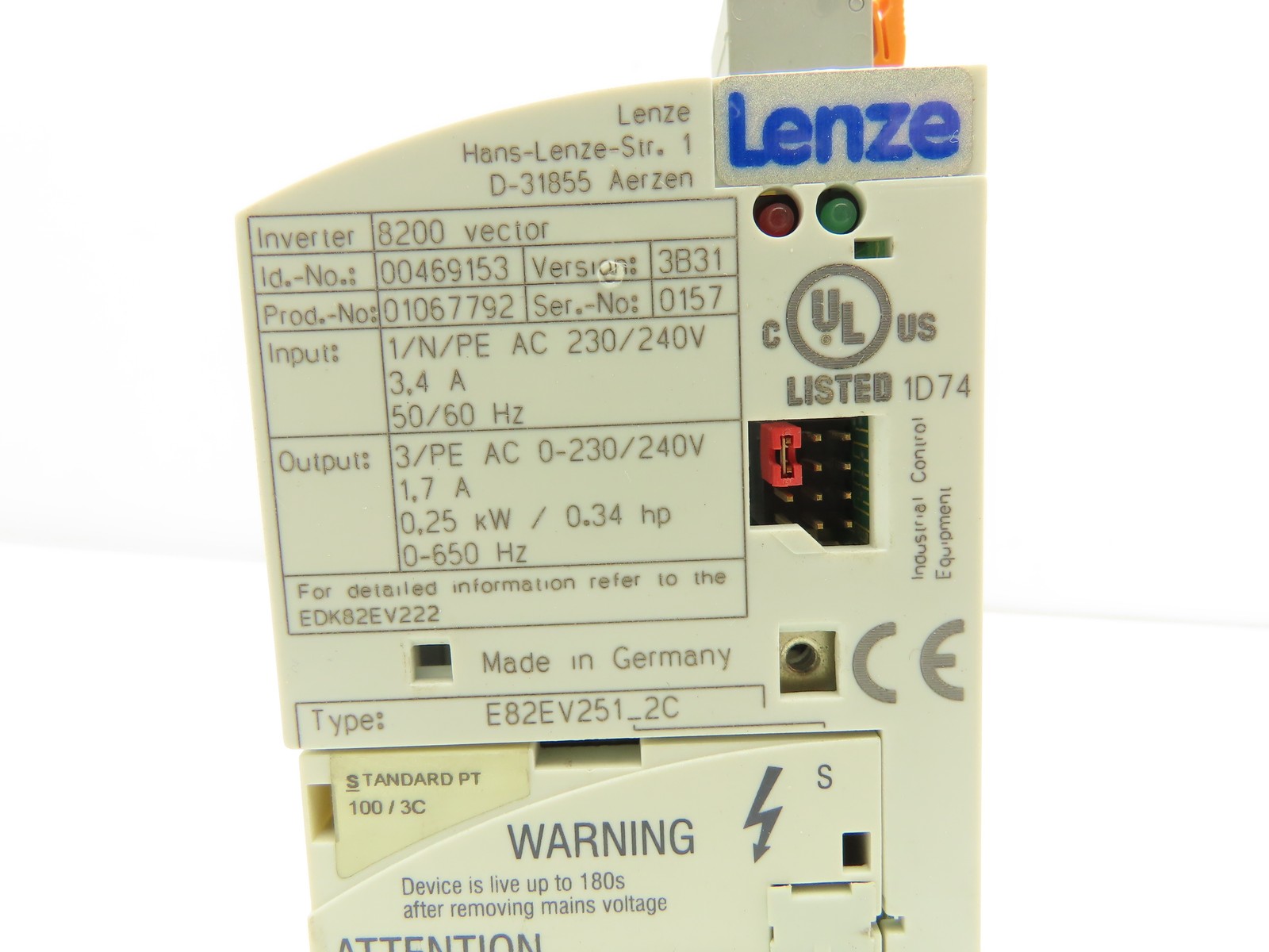 Lenze E82EV251_2C AC Drive Frequency Inverter VFD .25kW/.34Hp 230V 3PH