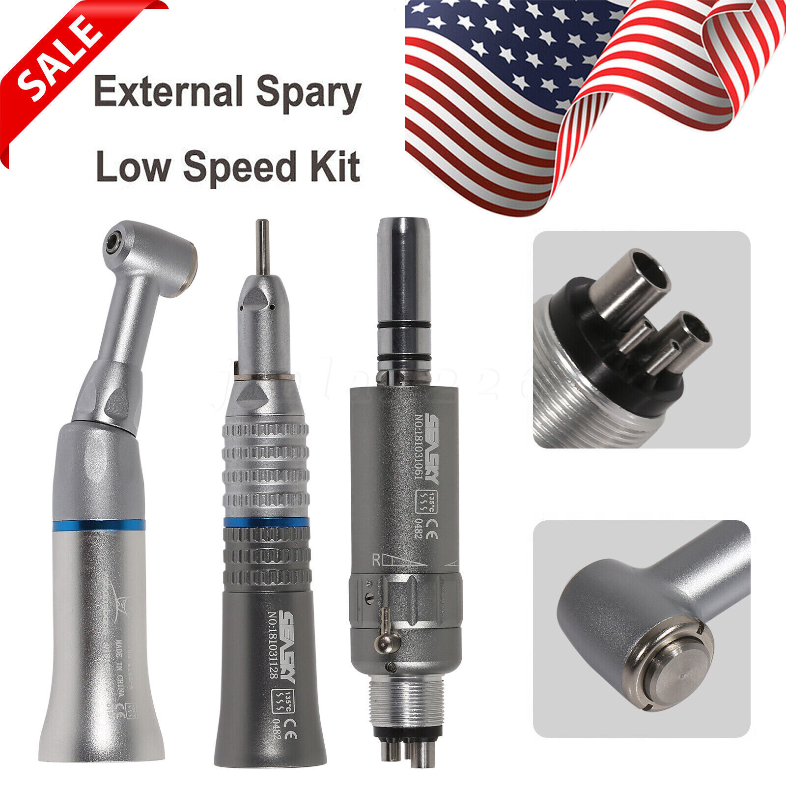 SEASKY Dental Slow Low Speed Handpiece Contra Angle Straight Air Motor 2/4Hole