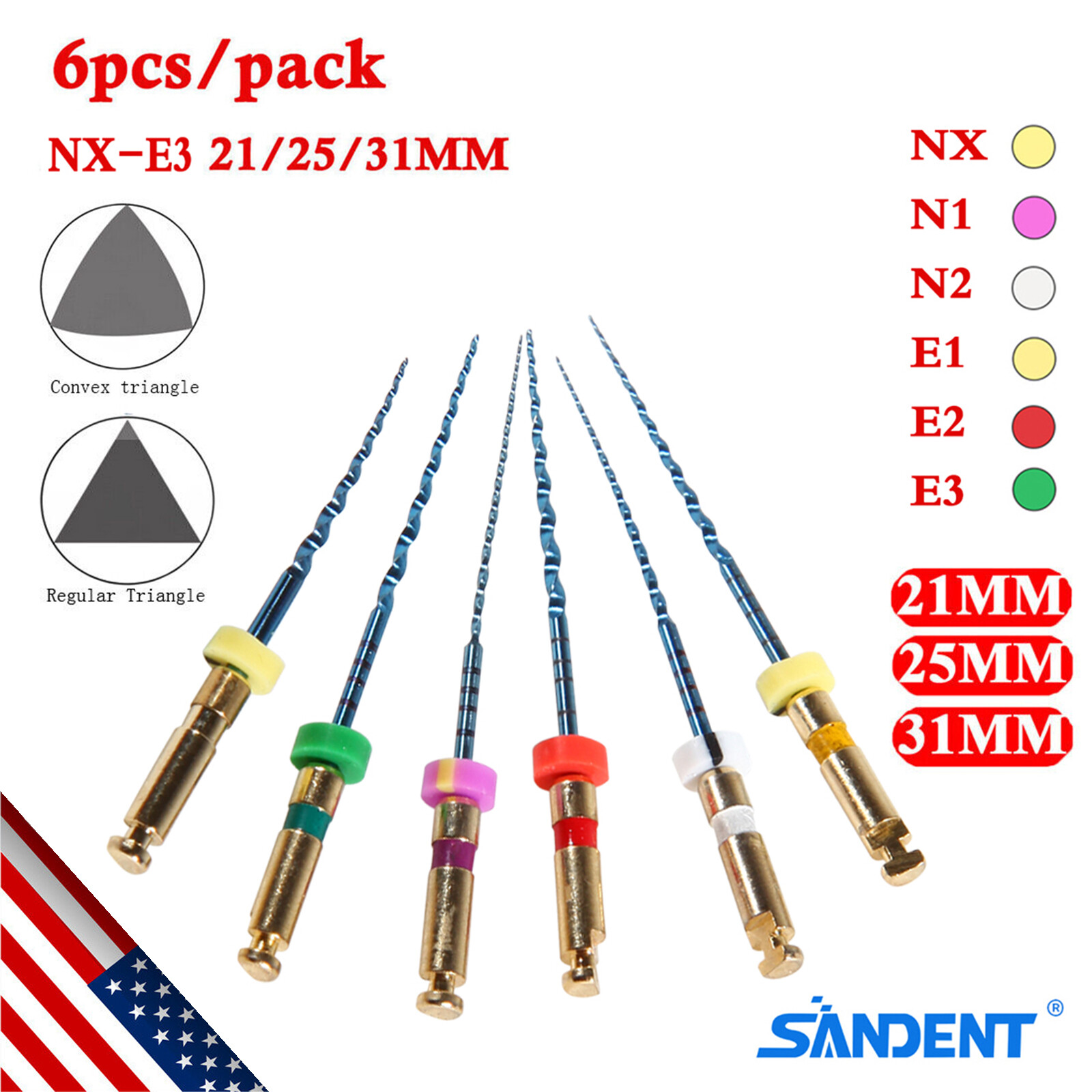SANDENT Dental Cordless LED 16:1 Endo Motor/ Blue Niti Files Rotary 21/25MM