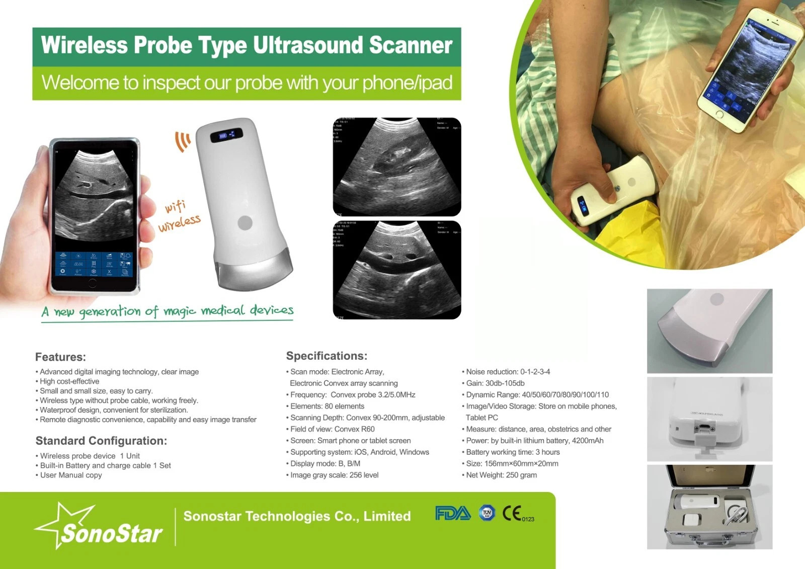 Wireless Ultrasound Probe Scanner Portable Machine Support iOS Android Windows