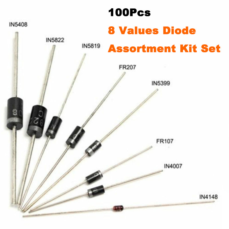 100Pcs 8 Values Diode Bag Assortment Kit Set 1N4148 FR107 1N5408 FR207