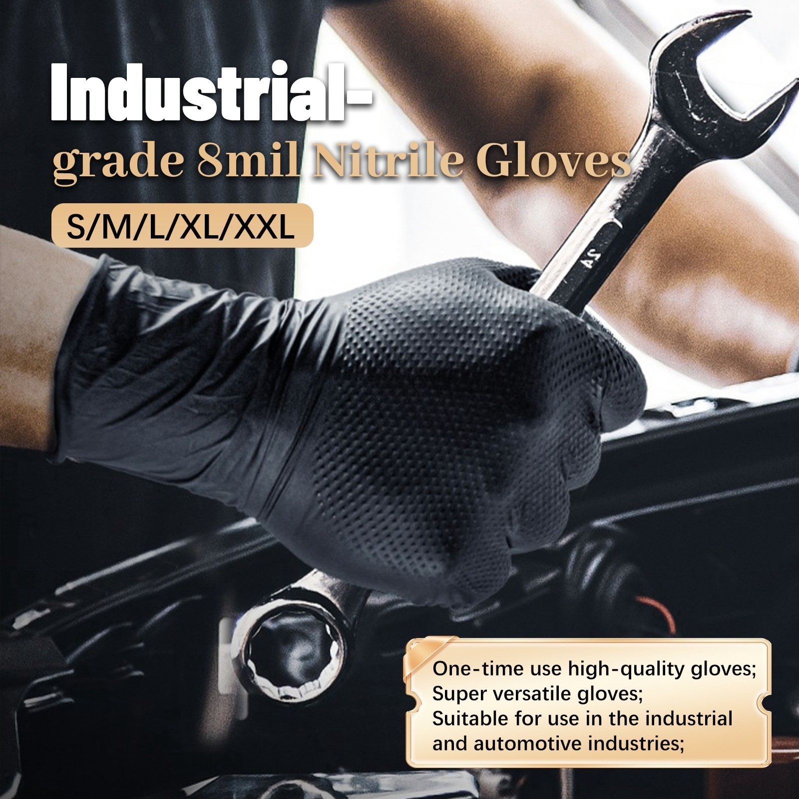 8 Mil Black Nitrile Gloves 3 Pack Heavy Duty Diamond Grip Latex Free Gloves