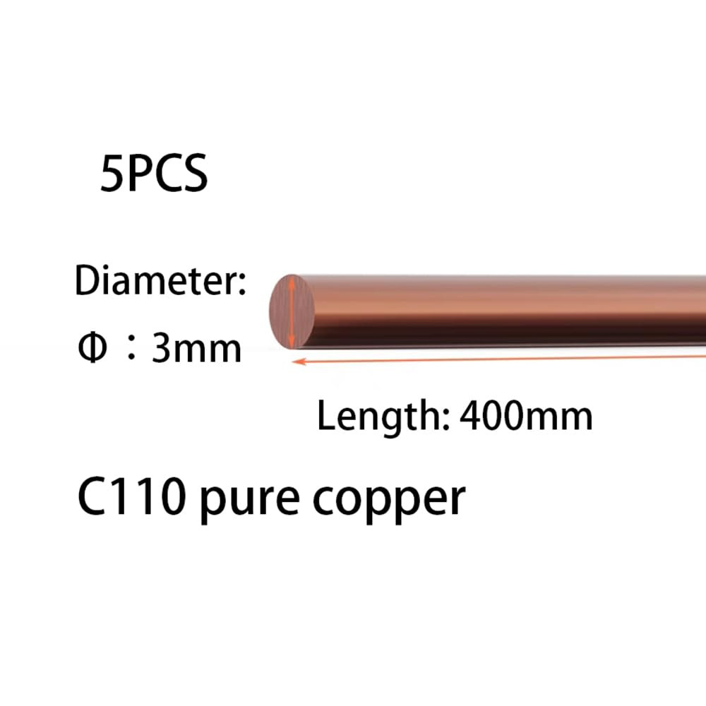 5PCS Pure Copper Round Rod Length 15.7″ Dia 1/8″ for grounding, Gardening, and C