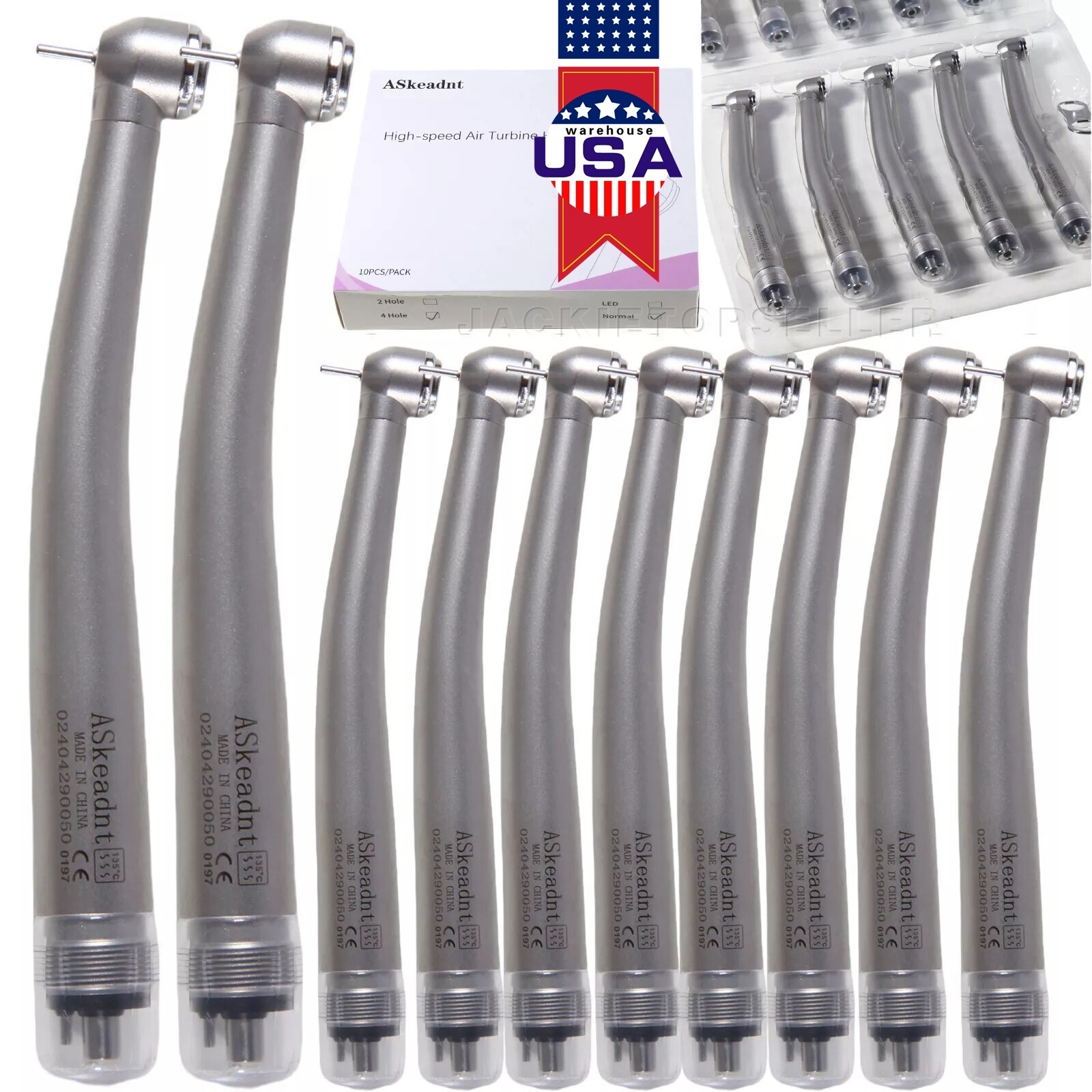 Dental High Speed Handpiece Push Button Air Turbine 4 Hole Midwest 10pcs/1 Pack