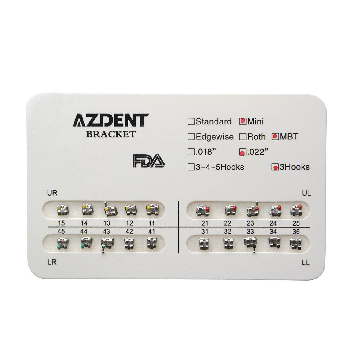 US Dental Orthodontic Bracket Brace Mini /Standard Roth/MBT.022/.018 Hook AZDENT