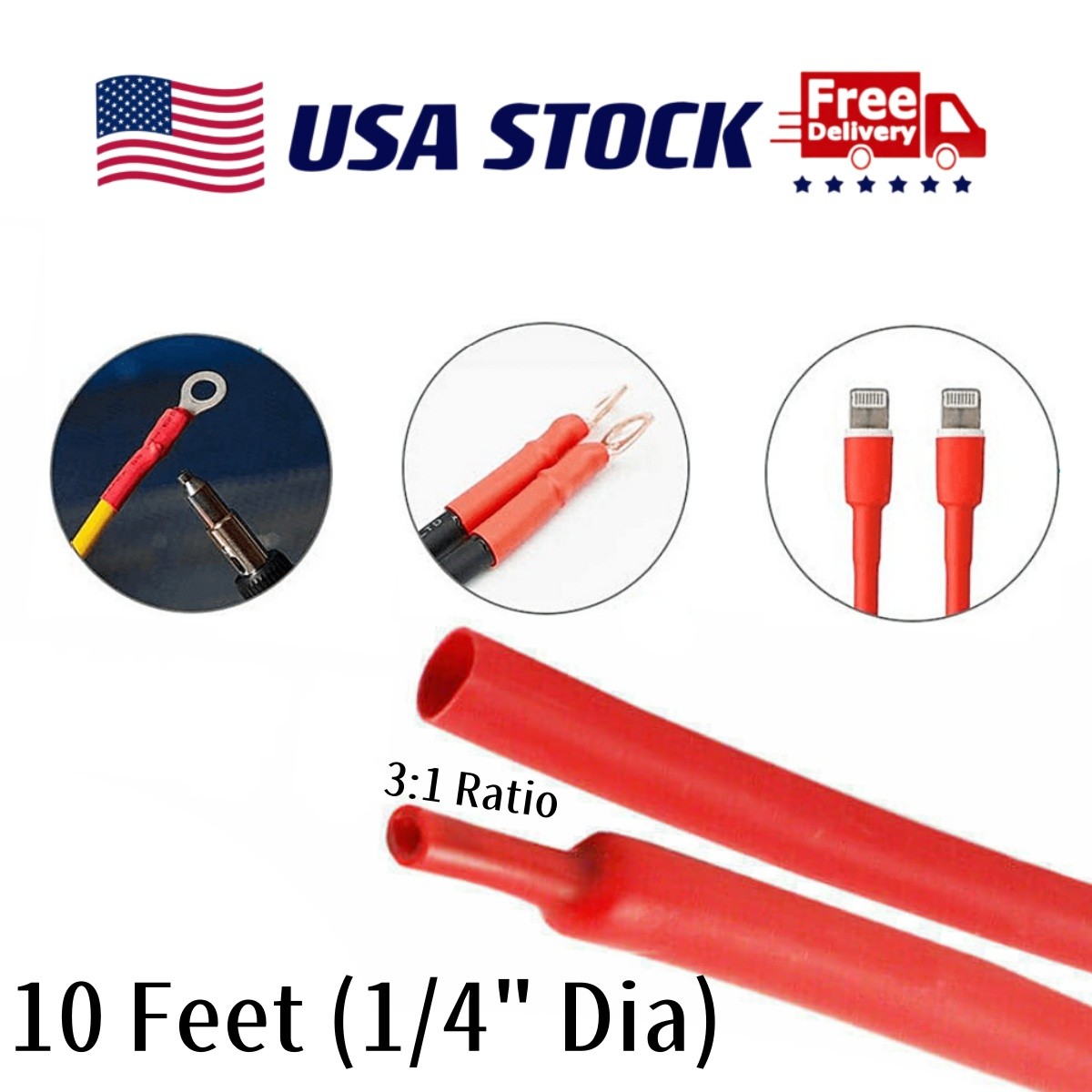 10ft 3:1 Ratio Heat Shrink Tubing Dual Wall Adhesive Glue Lined Φ1/4″ (6.4mm) US