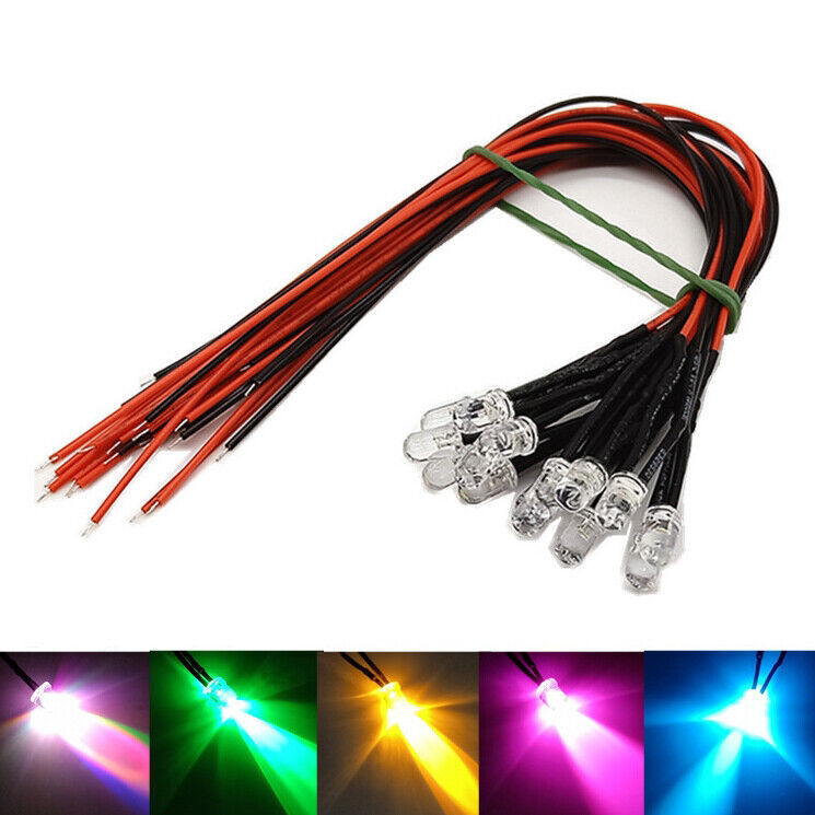 10PCS 3mm Pre Wired DC 5V-12V Micro LED Lights Emitting Diodes Mini Bulbs Lamp
