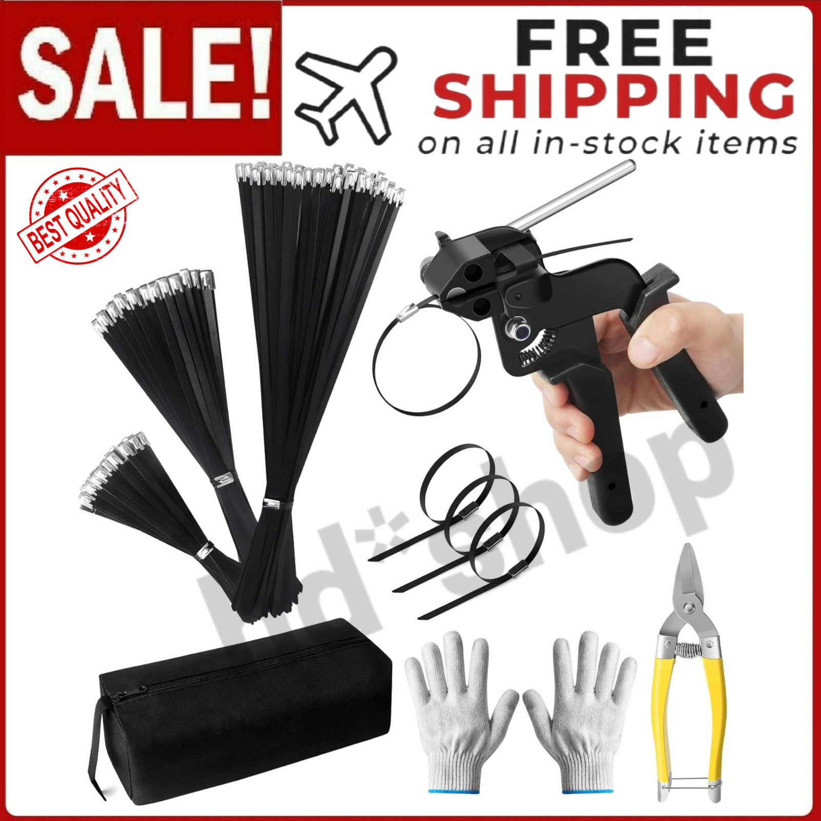 Metal Zip Ties Tool Set, Cable Tie Tool Kit with 150PCS Black Metal Zip Ties