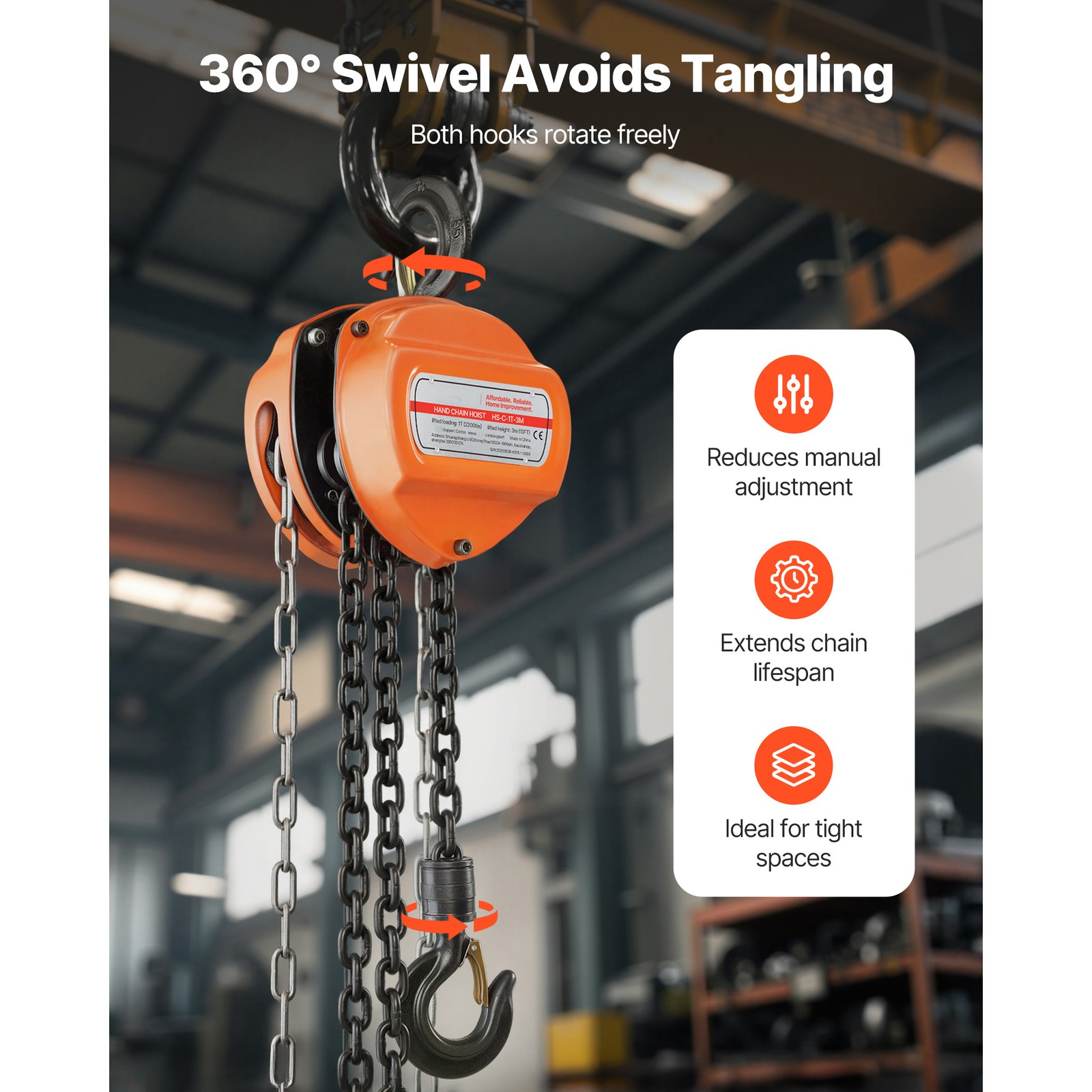 Uimoso Manual Chain Hoist 2200 lbs Capacity with 10 ft G80 Load Chain