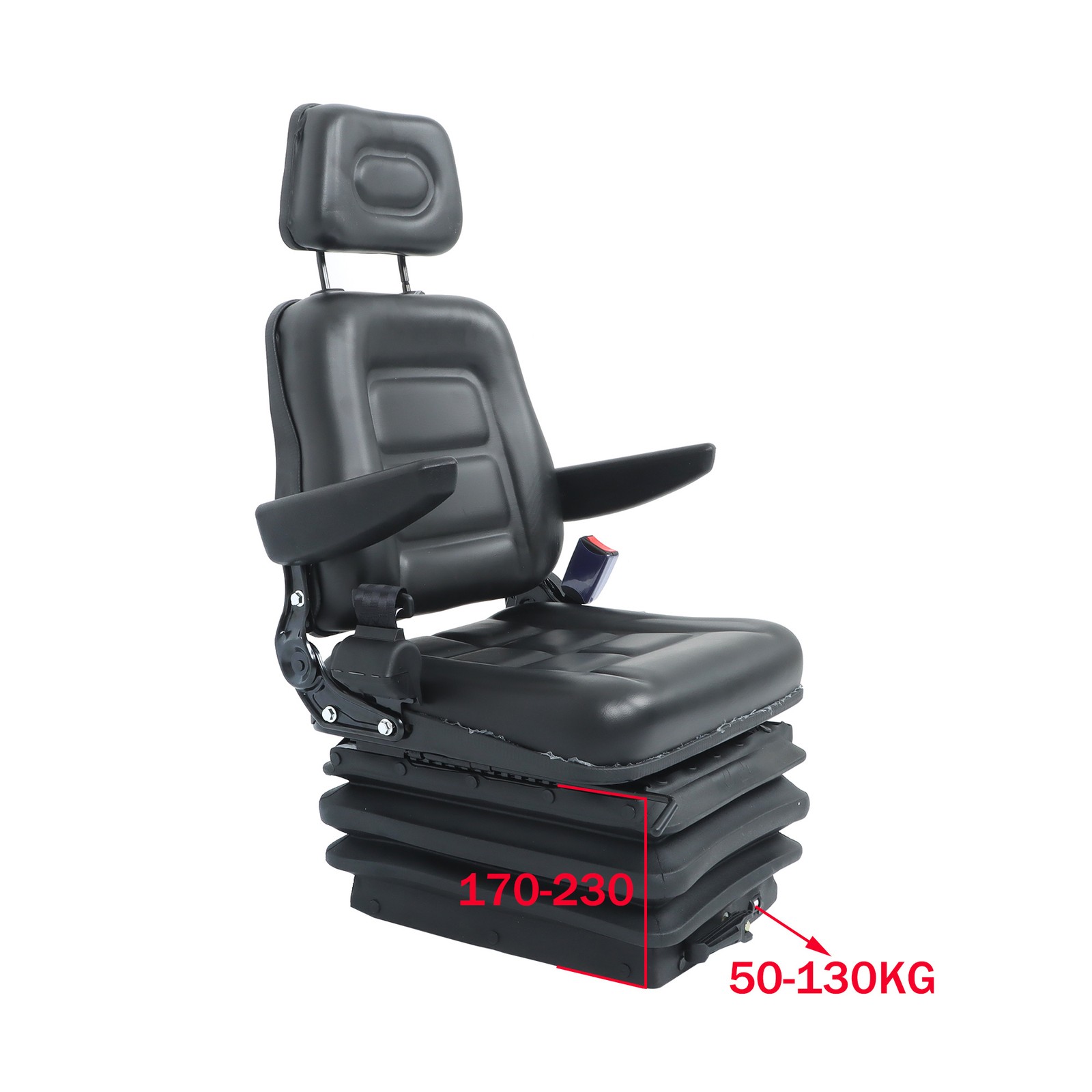 Forklift & Tractor Seat Suspension Adjustable Backrest Armrest Safety Belt