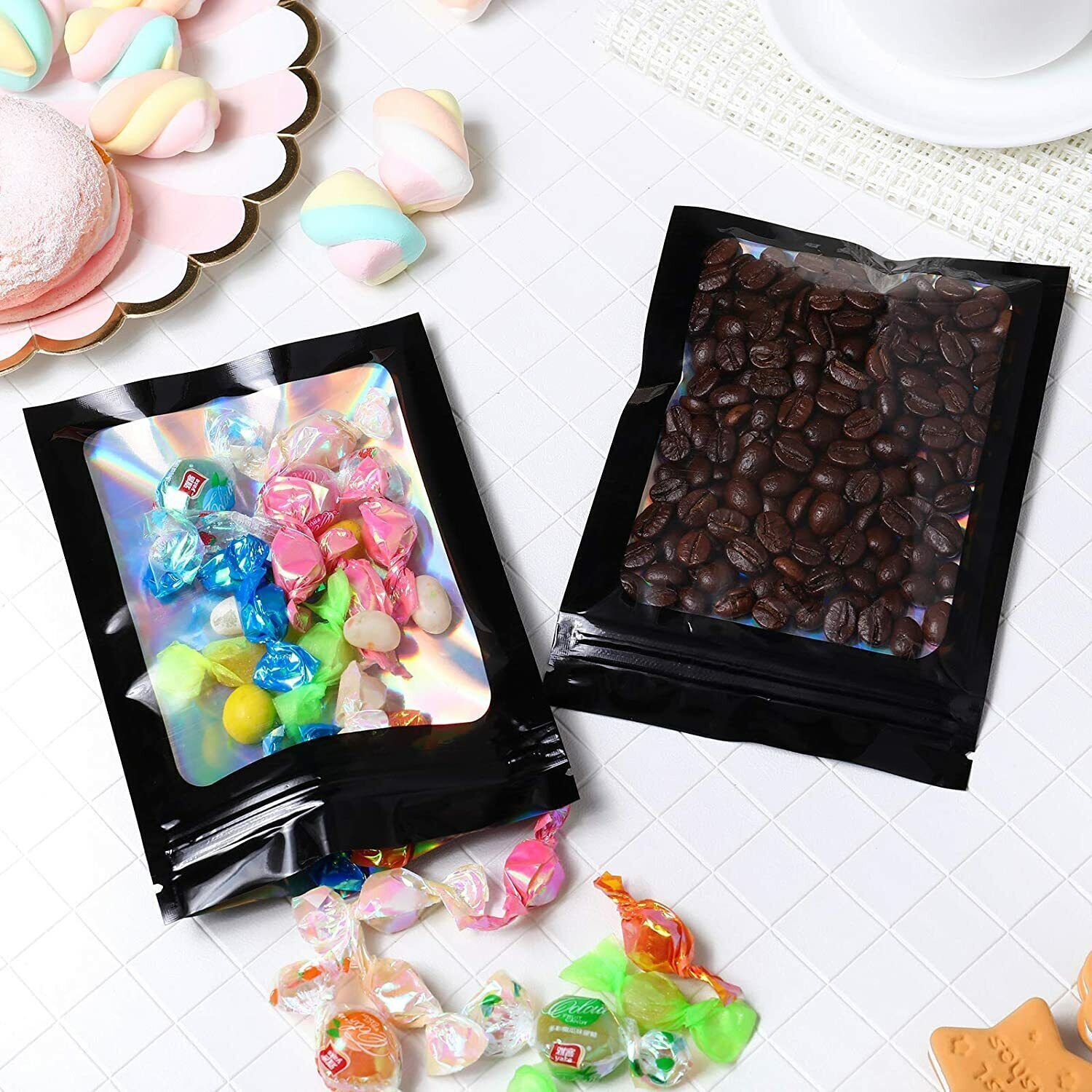400 pcs Holographic Mylar Foil Bags Smell Proof Resealable Zip Lock Pouch Black