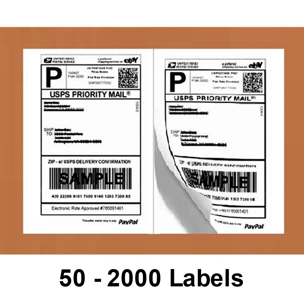 50 – 2000 Half Sheet Blank Shipping Labels 8.5×5.5 Self Adhesive 2 Per Sheet