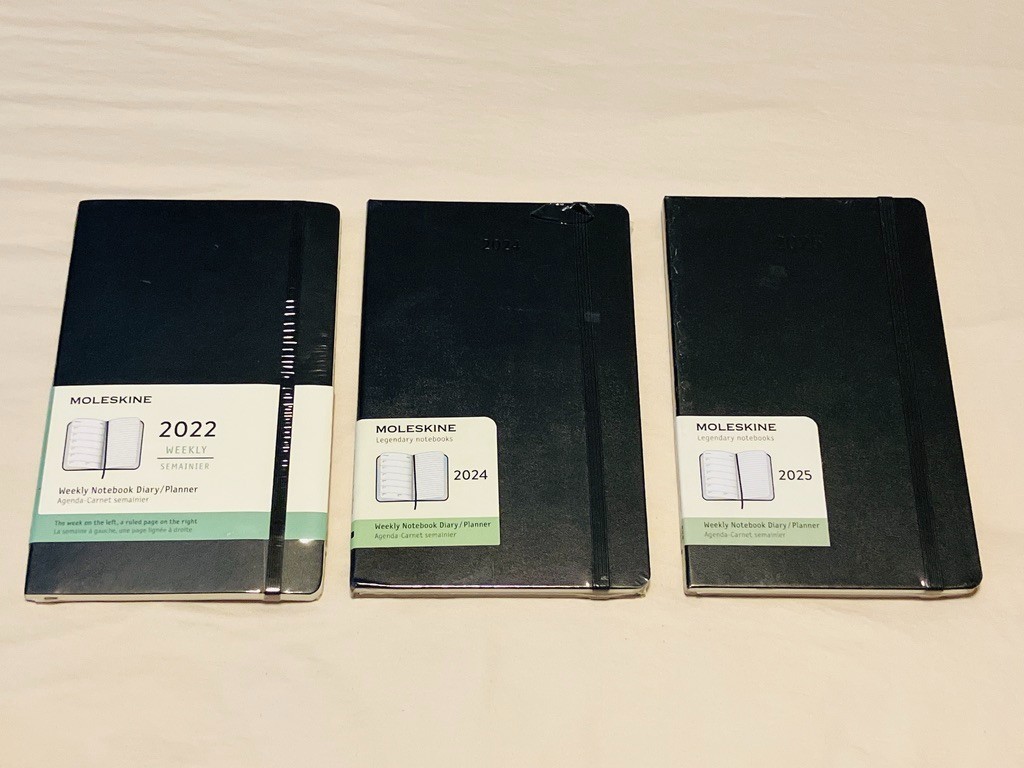 Moleskine Set of Large Weekly Planners: 2022, 2024, 2025 – new unused