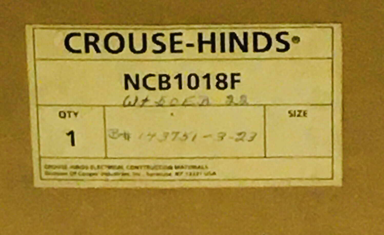 CROUSE HINDS NCB1018F-WT50EB22 50 AMP NCB SERIES CIRCUIT BREAKER ENCLOSURE !NEW!
