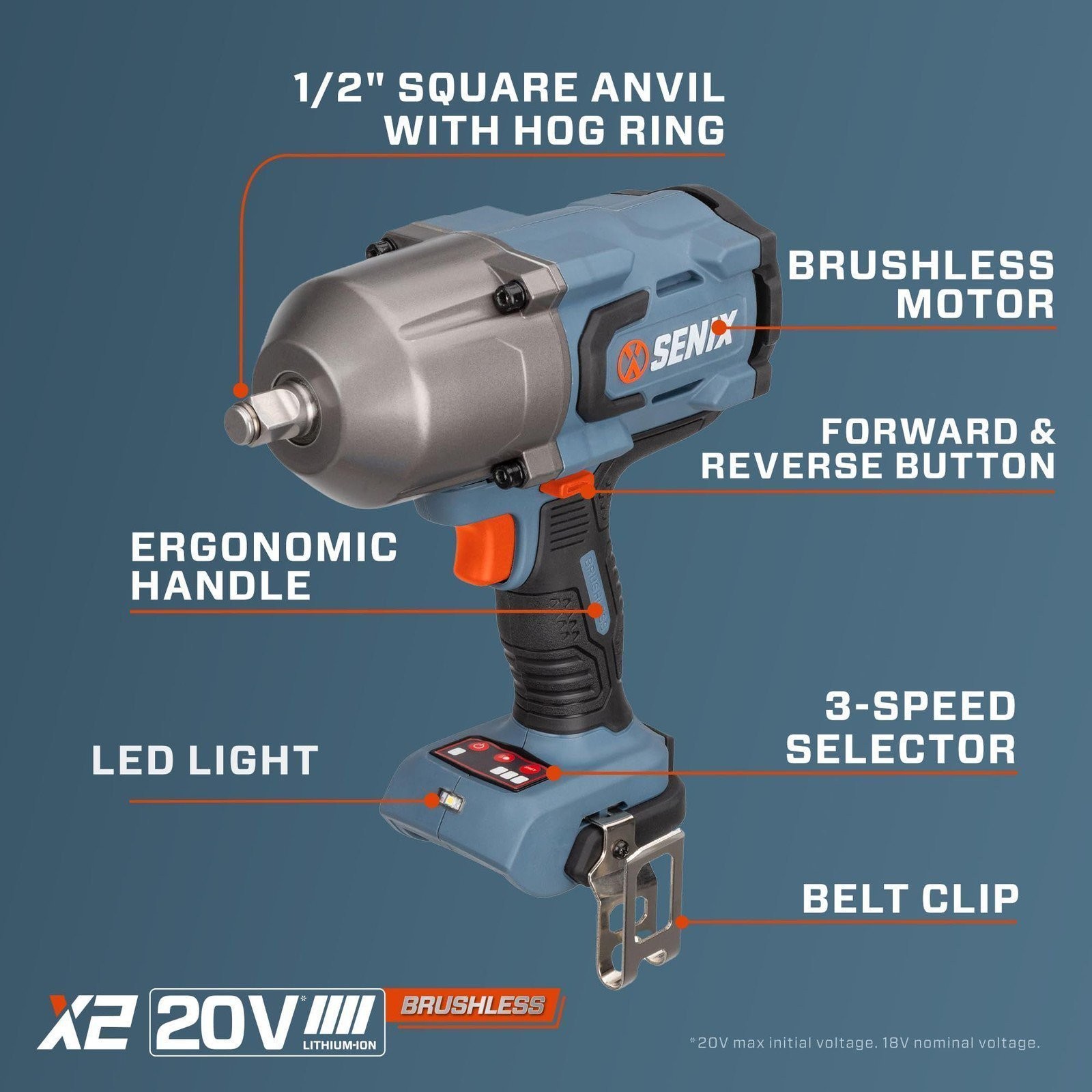 SENIX 20V Max* 1/2” Brushless Impact Wrench PDWX2-M3-0 *TOOL ONLY*