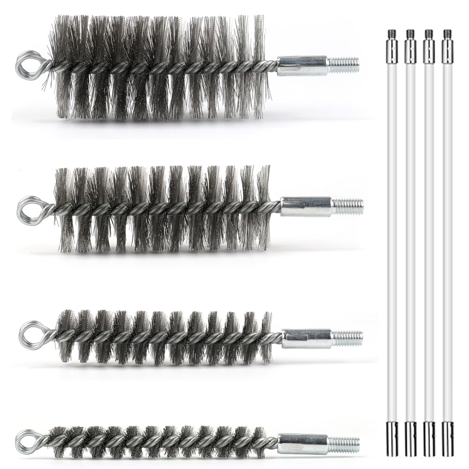 50 in Pipe Cleaning Brush Set with Stainless Steel 4-Size Set, Black