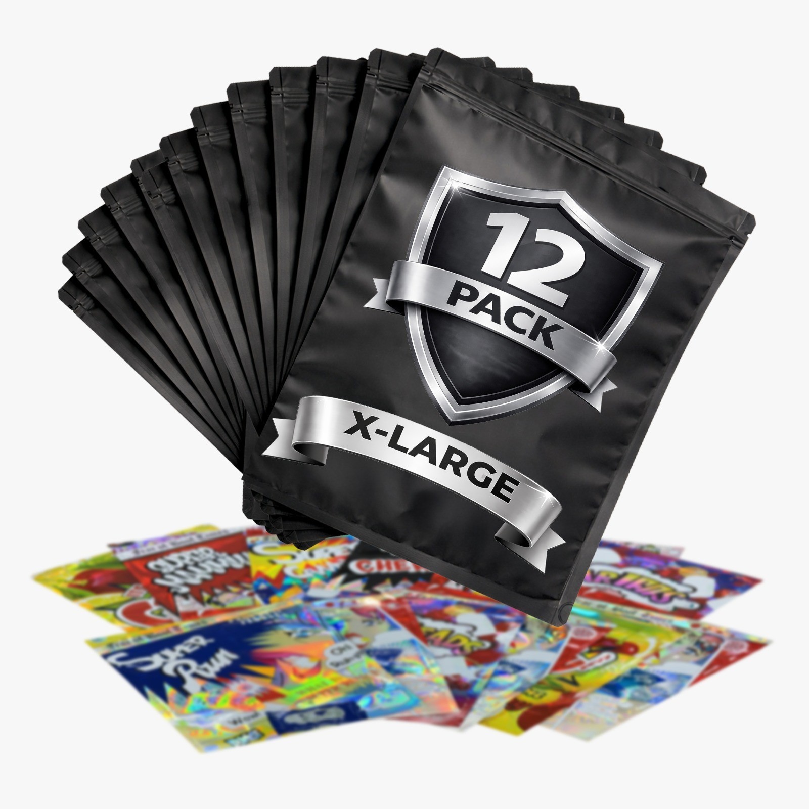 12 Pack 1lb Mylar Bags Assorted Designs 1 pound Smell Proof Resealable Zip bag