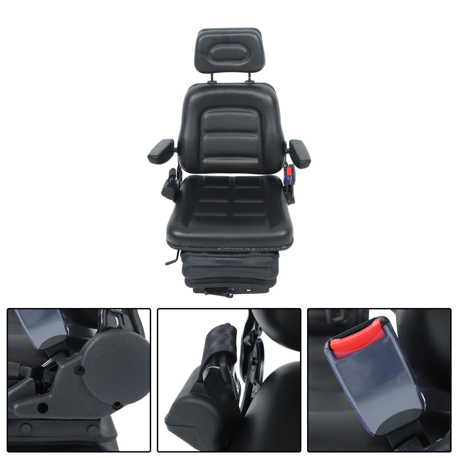 Forklift & Tractor Seat Suspension Adjustable Backrest Armrest Safety Belt