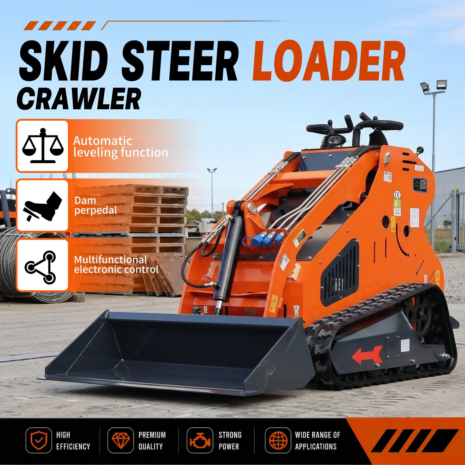 24HP Mini Skid Steer Tracked Loader 3-Pumps 2-Cylinder Gas Engine +3 Attachments