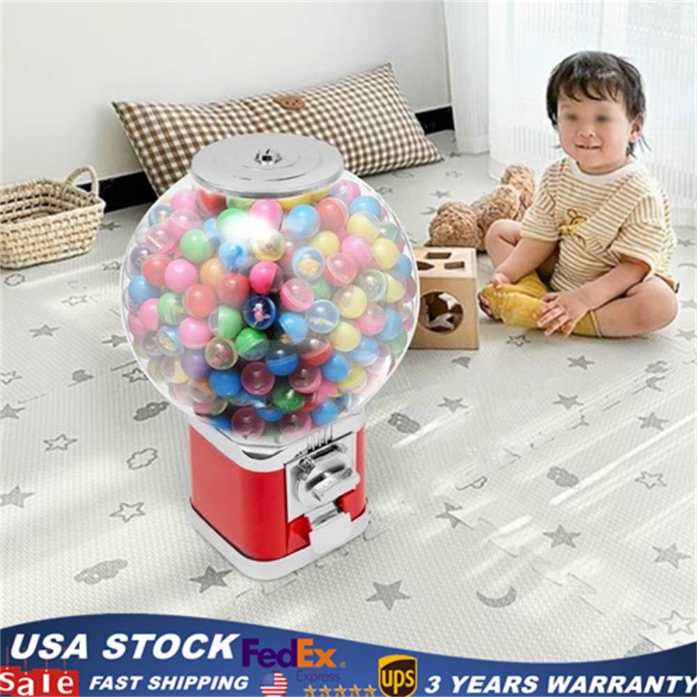 1.26 in Gumball Machine with Coin Bank – Red Vintage Bubble Gum Candy Dispenser