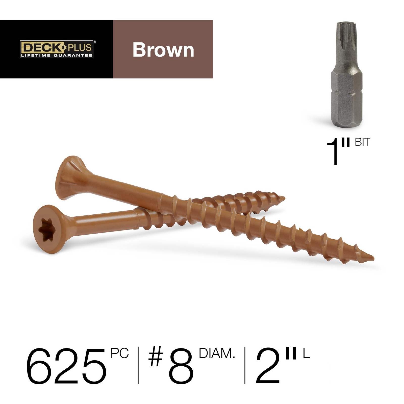 Deck Plus Wood Screws, Brown Exterior Screws, 2 x #8, 5lb