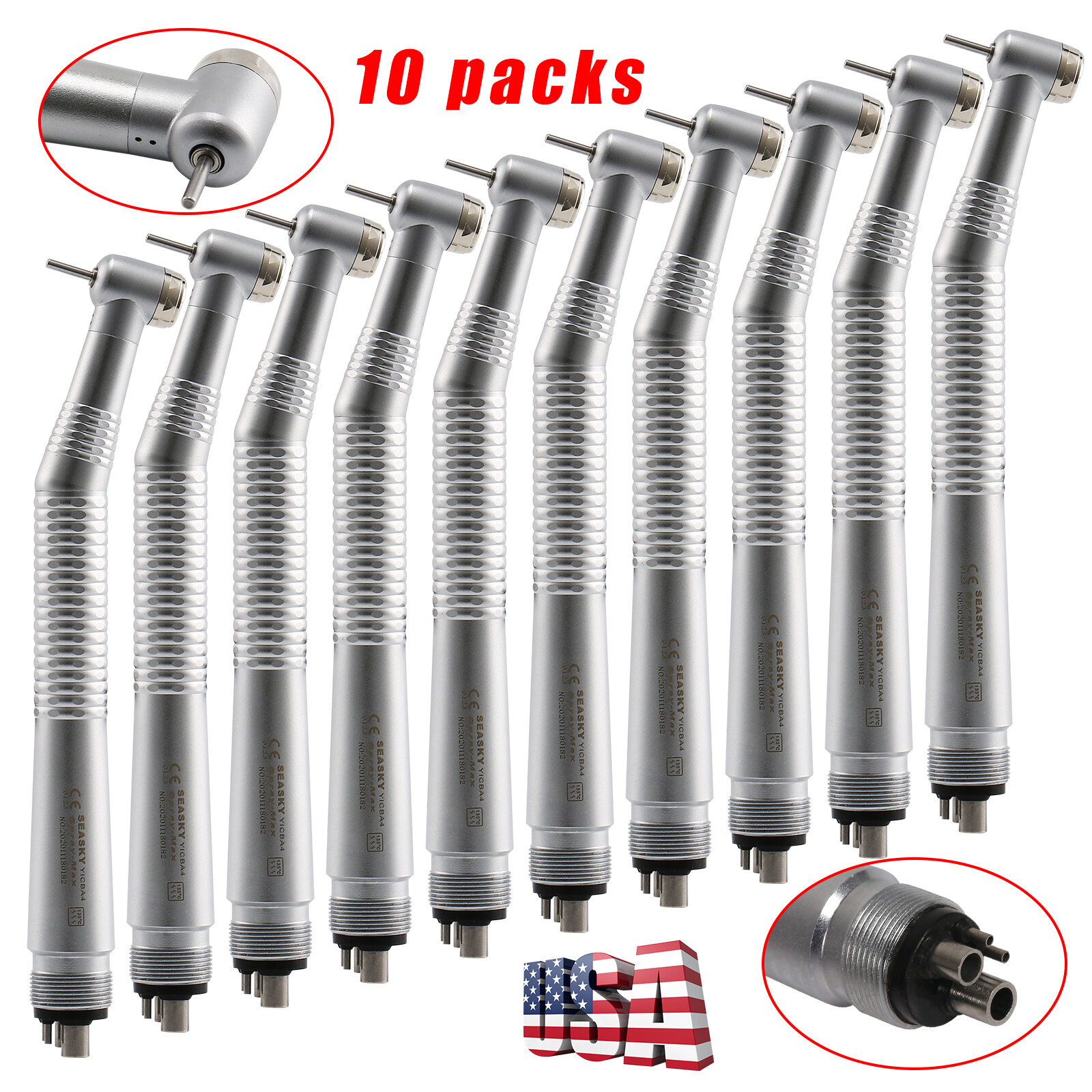 10 Pcs NSK Style Dental High Speed Handpiece Push Button Type 4Hole SEASKY USA