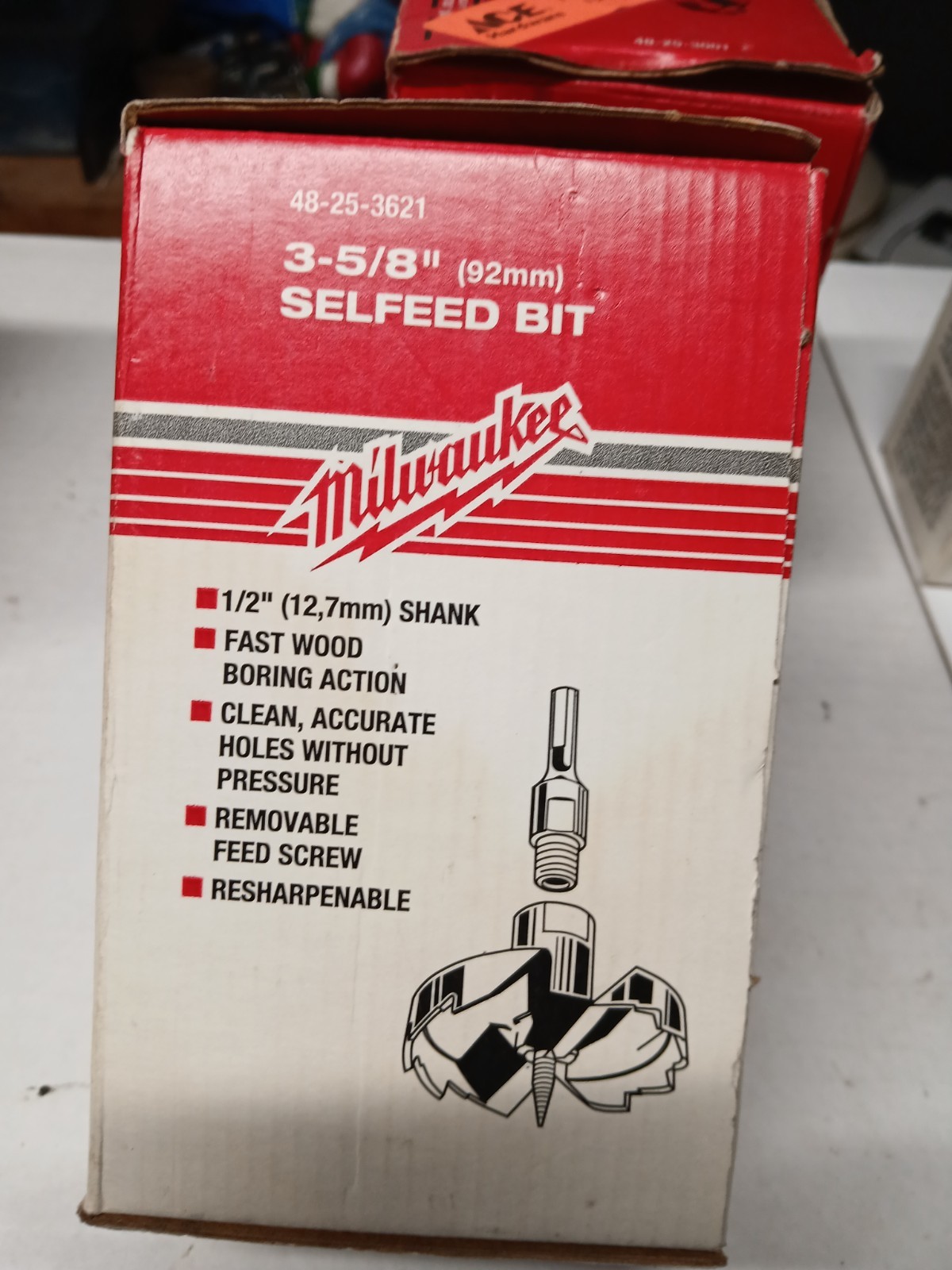 4 Milwaukee SelFeed Forstner Hole Wood Drill Bits 2-9/16″ – 3″ – 3-5/8″ – 4-5/8″