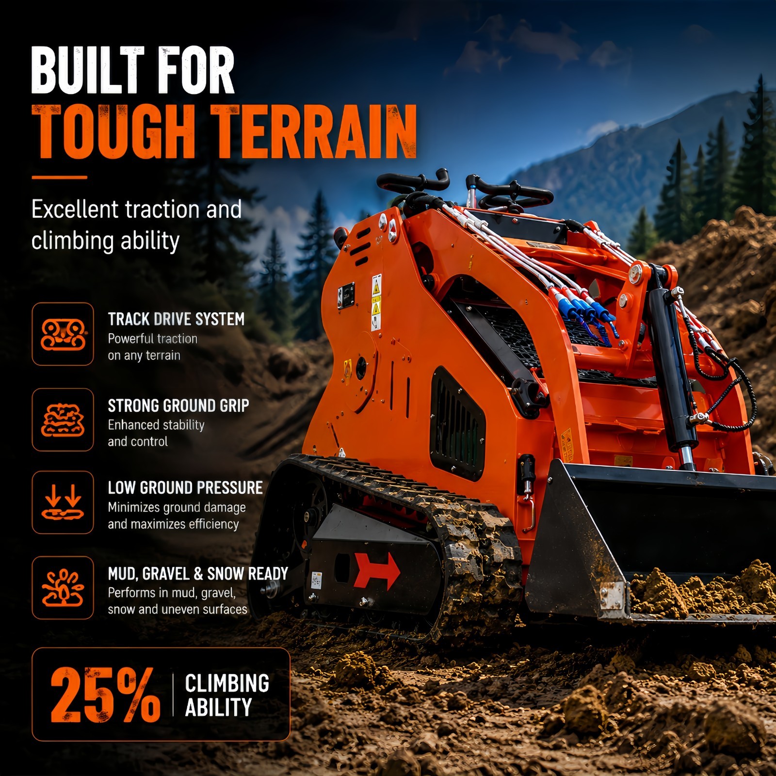 15HP Mini Skid Steer Loader Gasoline Crawler Hydraulic EPA Free Shipping USA