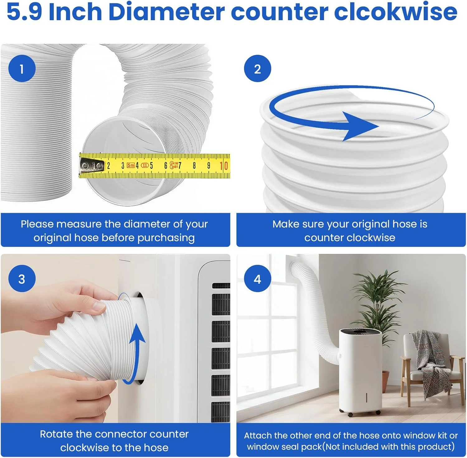 5.9″ Portable Air Conditioner Hose, 59″ Universal AC Vent Exhaust Tube Pipe