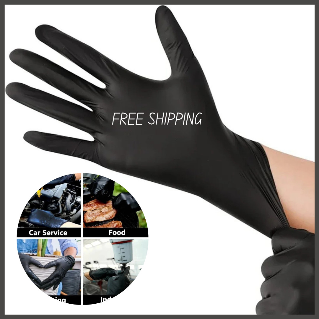 Disposable Nitrile Exam Gloves, 5 Mil Black, Powder-Free Heavy Duty Clean Glove