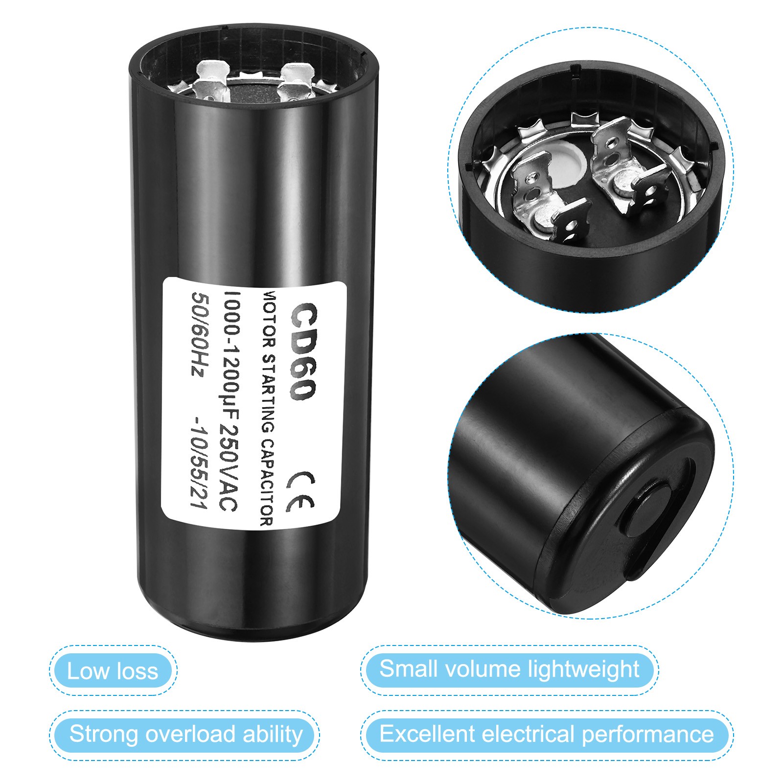 Motor Start Capacitor 1000-1200uF/Mfd 250VAC 50/60Hz CD60 Capacitor