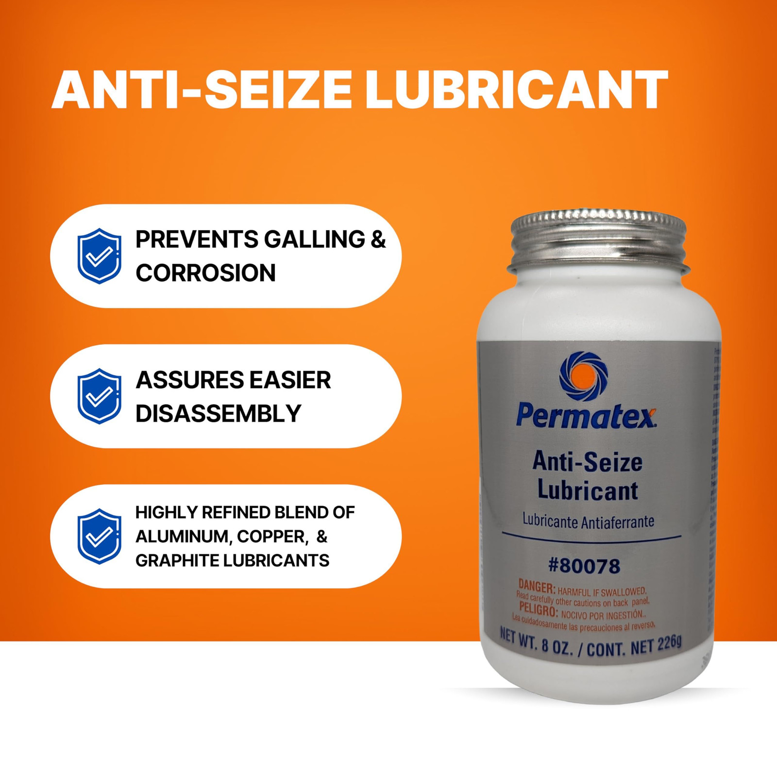 Permatex 80078 Anti-Seize Lubricant with Brush Top 8 Oz. (Pack of 1), Silver