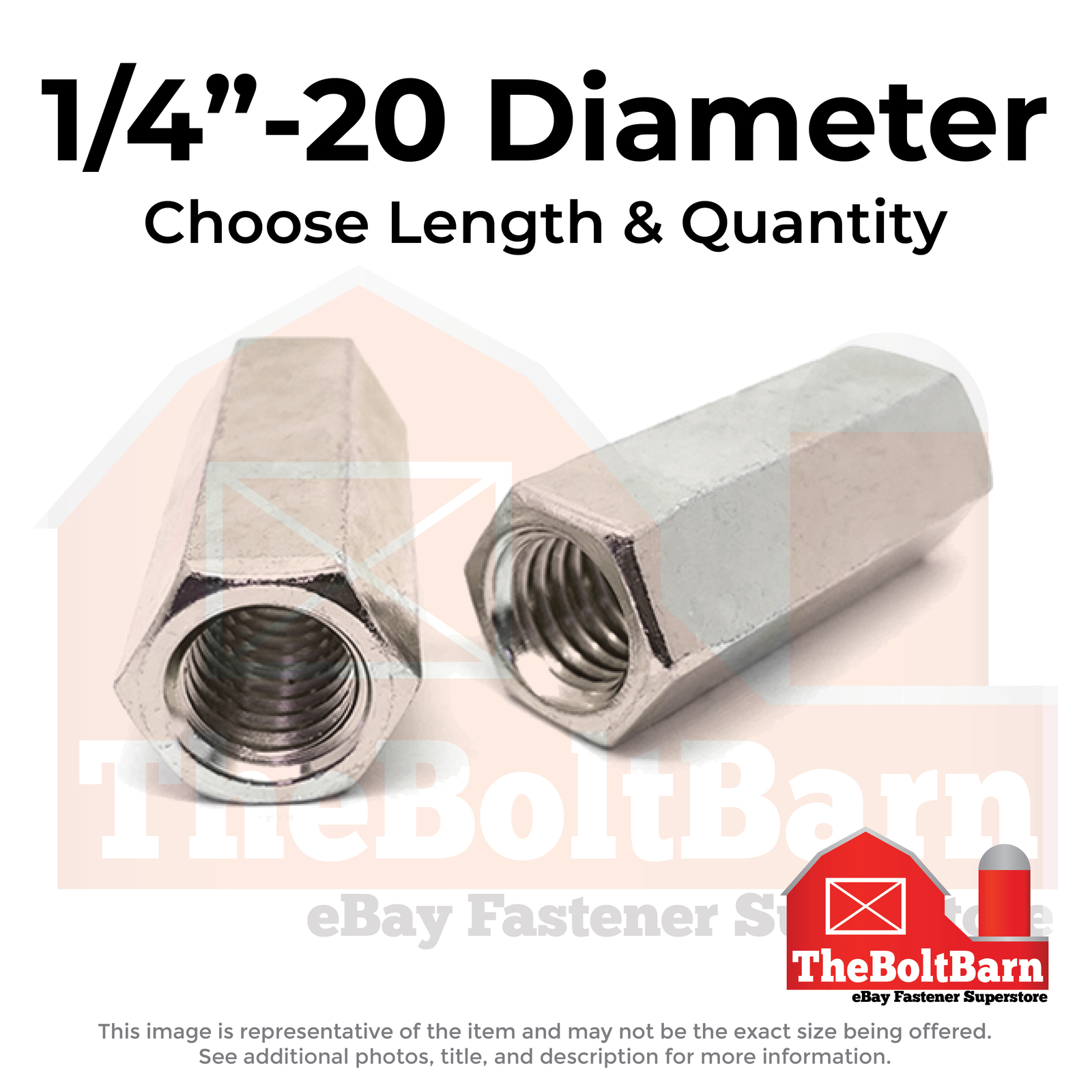 1/4-20 x 7/8″ Stainless Steel Coupling Nuts (Choose Qty)