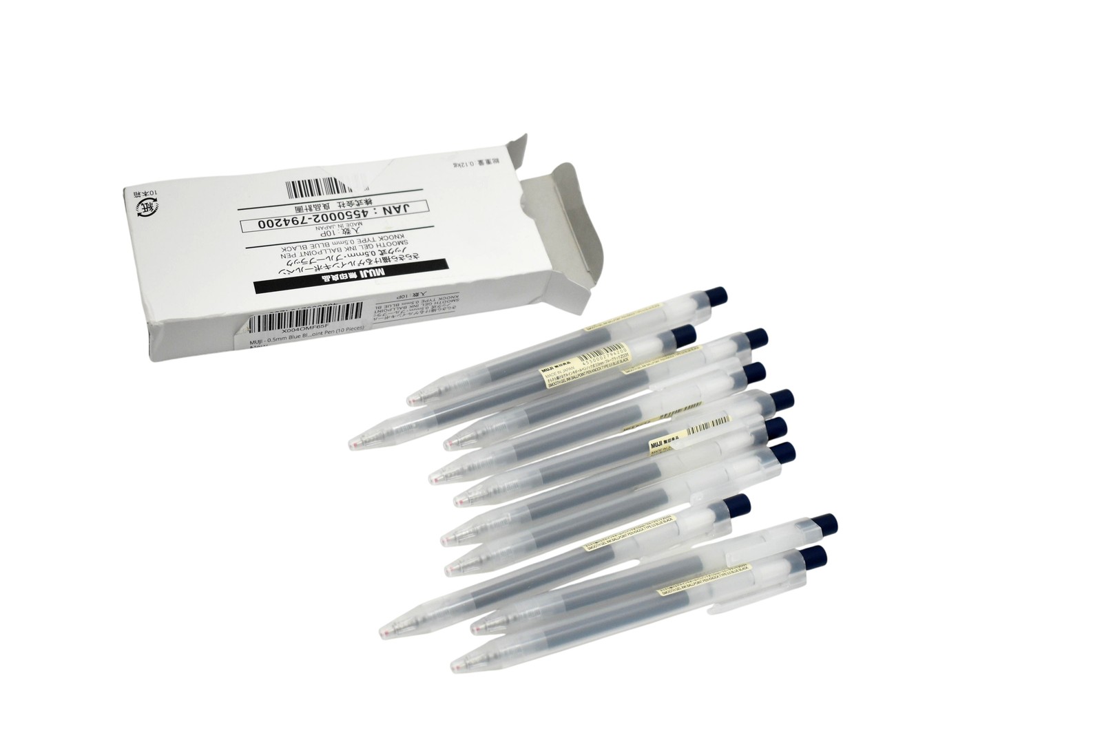 MUJI Smooth Gel Ink Ballpoint Click Pens 0.5mm Blue Black 10 Pack Japan