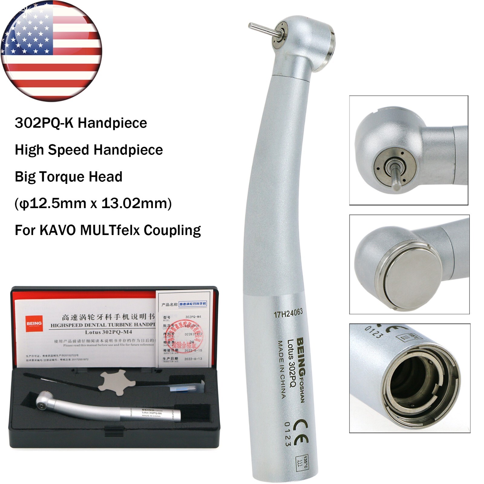 BEING Dental High Speed Fiber Optic Turbine Handpiece fit KAVO Coupler 4/6 Holes
