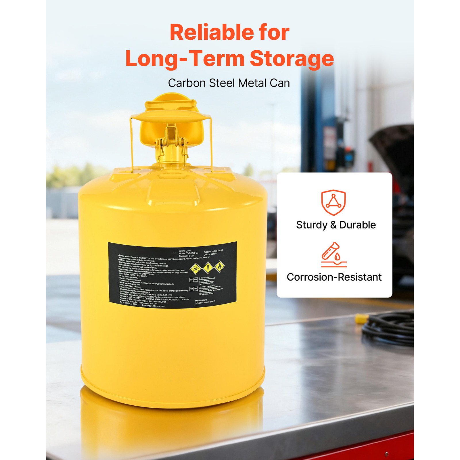 Uimoso 5 Gallon Type I Yellow Safety Diesel Can with Flame Arrester and Funnel