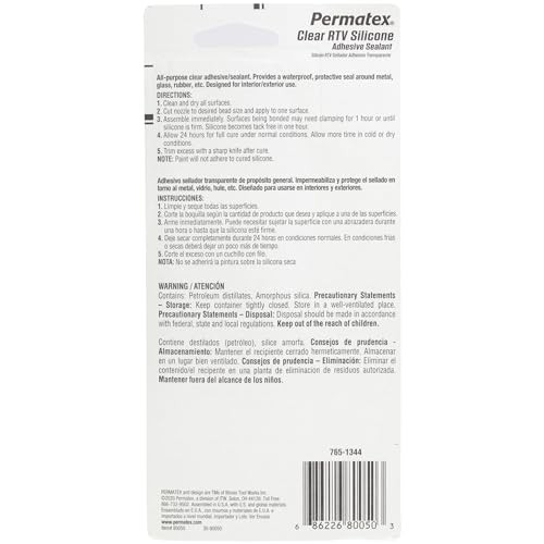 80050 Sellador Adhesivo De Silicona Transparente Rtv, 3 Oz