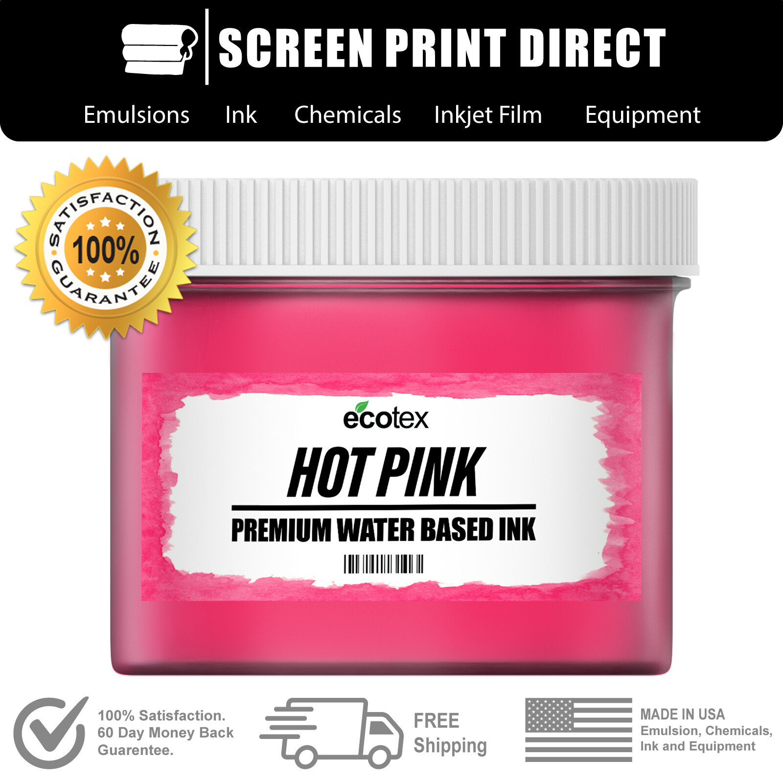 Ecotex® Fluorescent Hot Pink Water Based Inks for Screen Printing Gallon -128oz