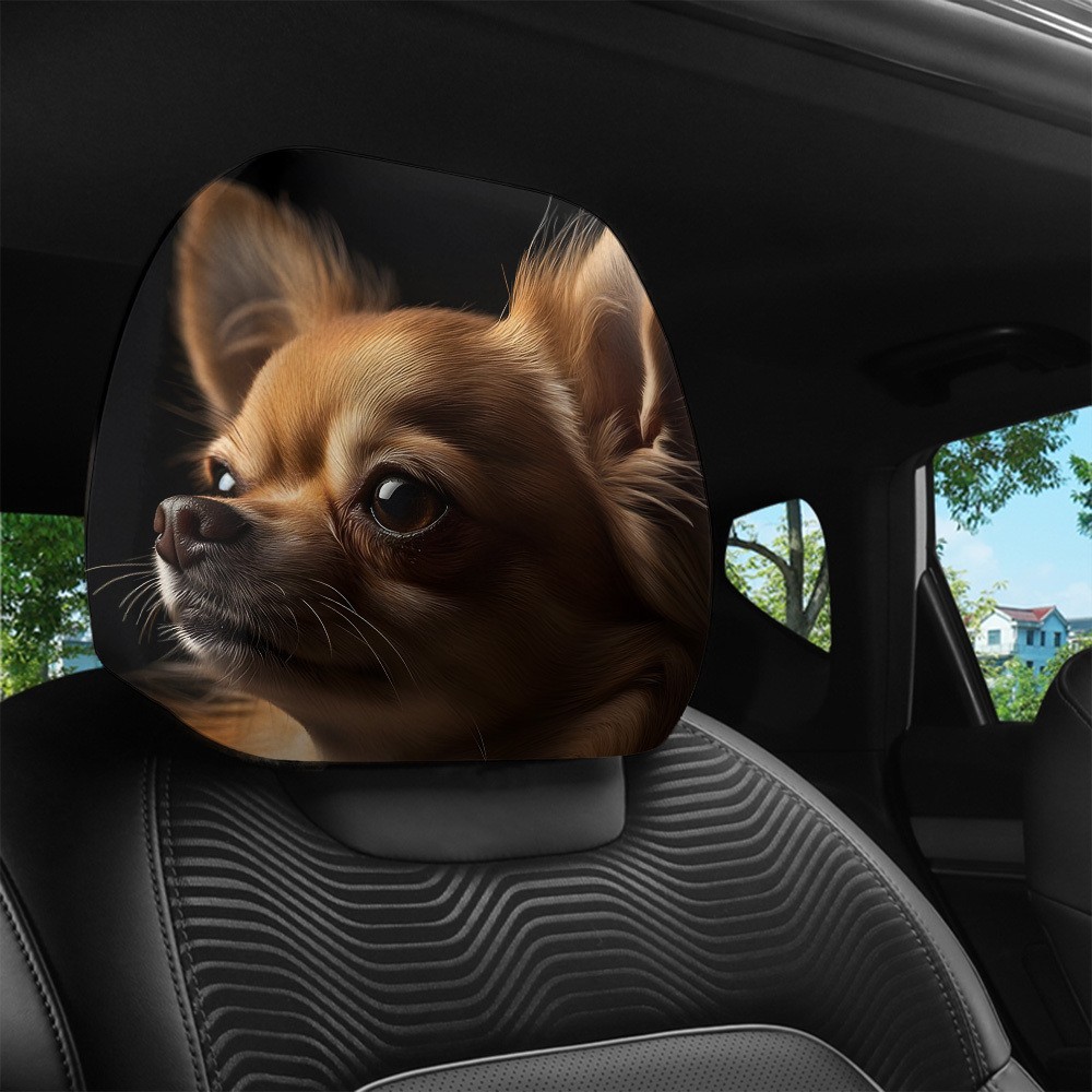 2pcs Cute Chihuahua Print Headrest Covers Interior Decor Accessory Personalize☋