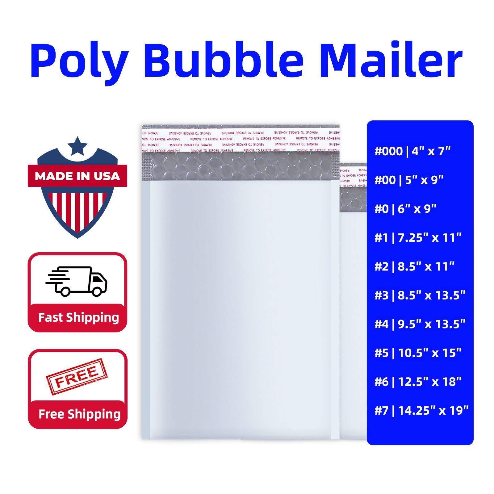 Made in USA Any Size Poly Bubble Mailers Shipping Mailing Padded Bags Envelopes