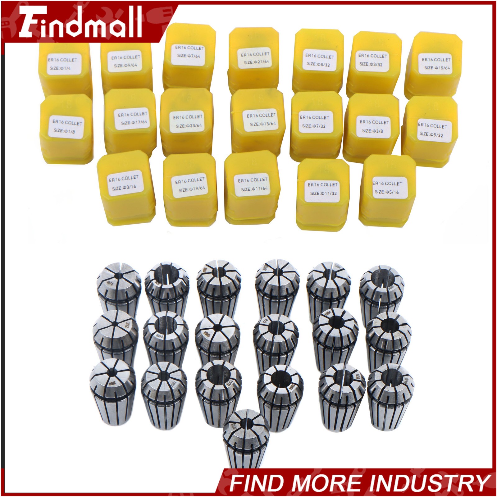 Findmall 19pcs ER16 Collet Set Complete Sizes including all 16th 32nds & 64th