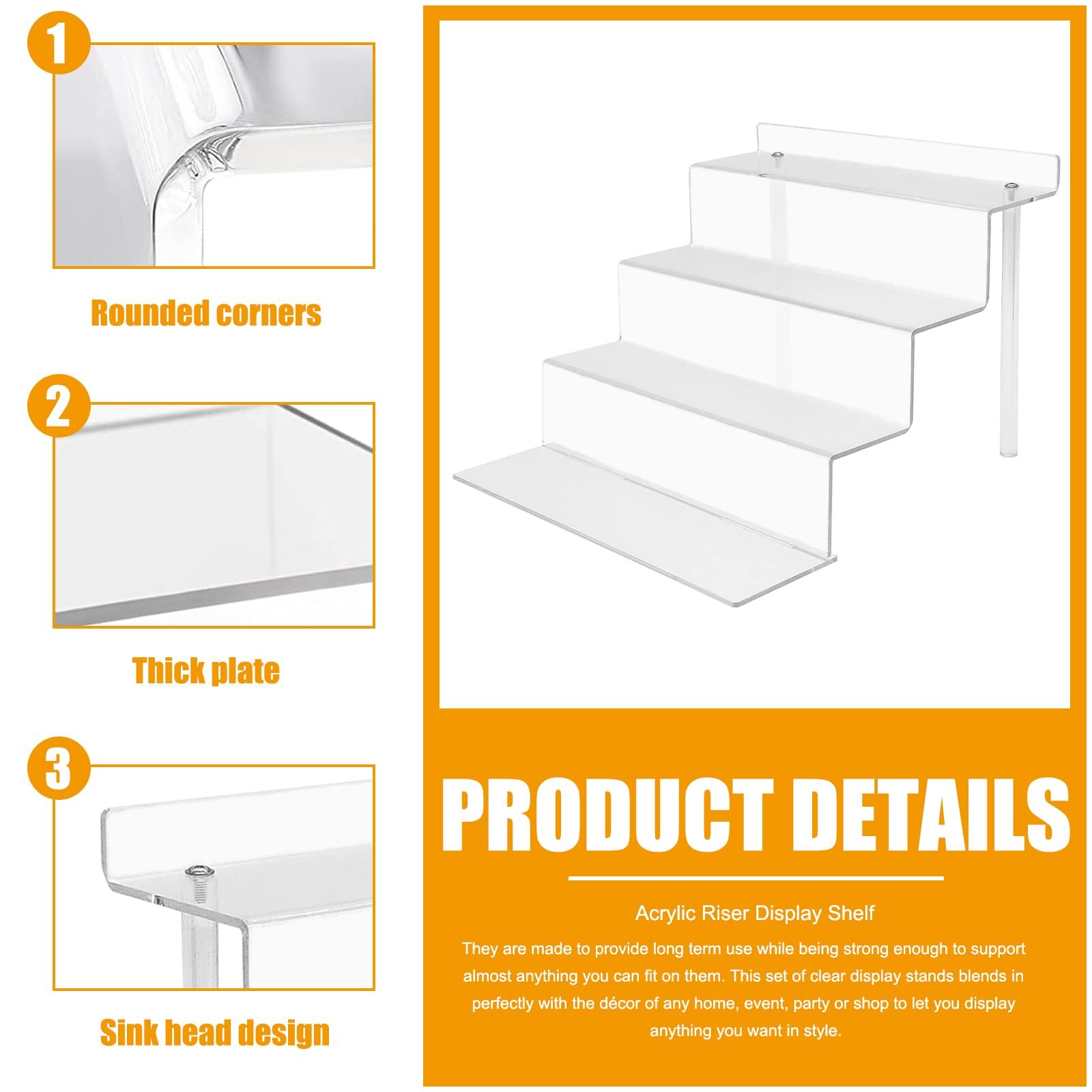 2 Sets 4 Tier 9” Acrylic Riser Display Shelf Clear Risers for Display,Clear Perf
