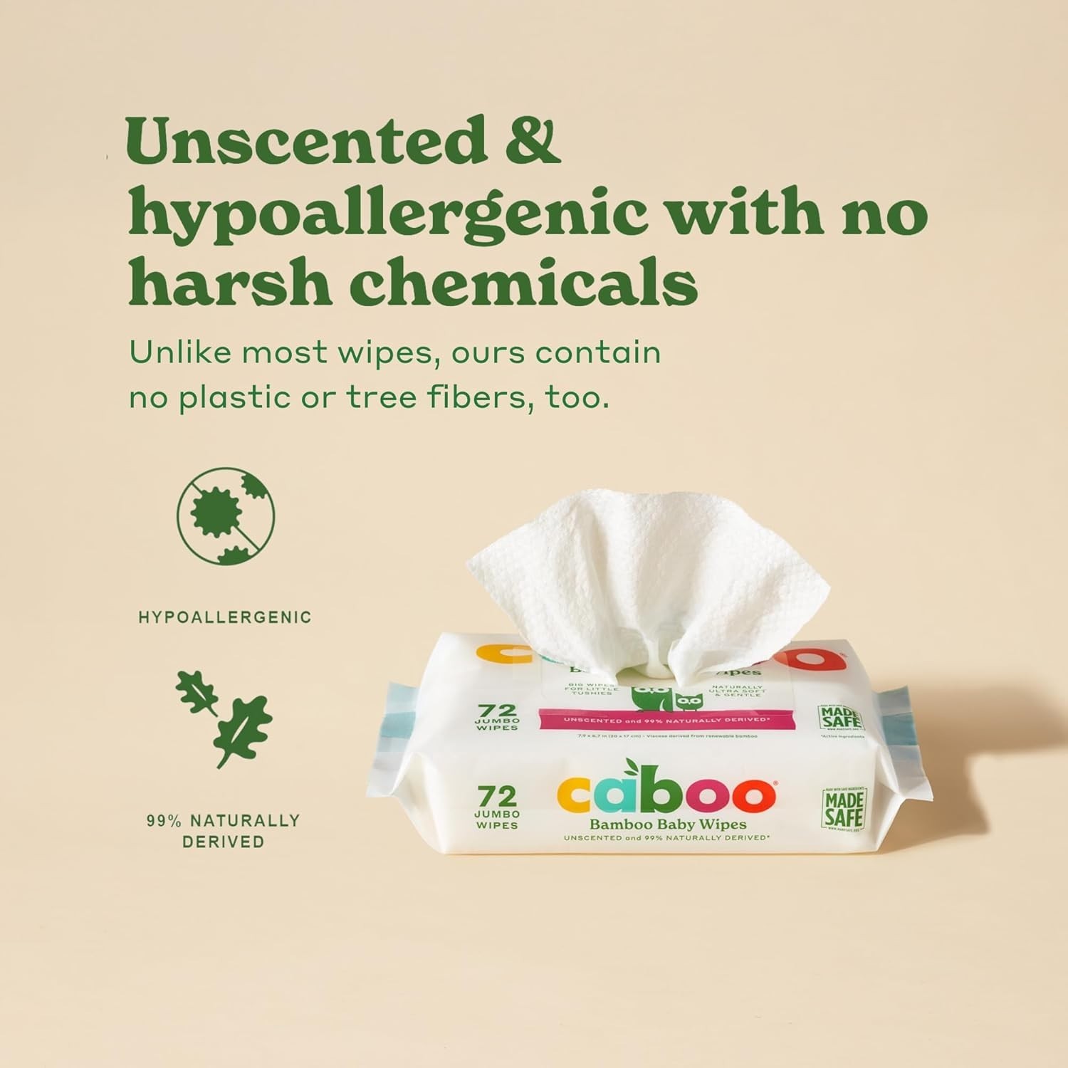 Caboo Unscented Wipes 72ct 6 Packs