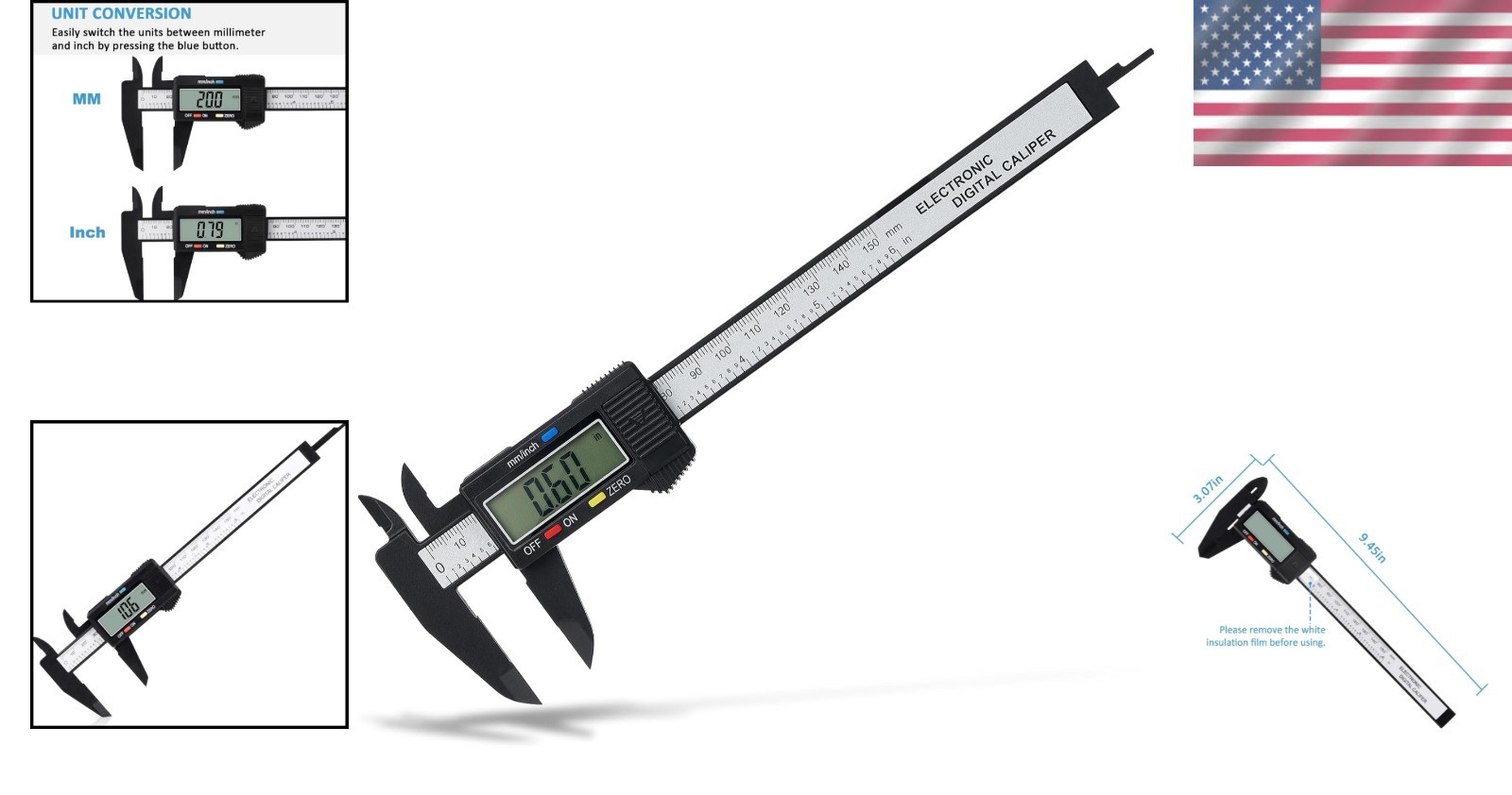 Precision Electronic Micrometer Caliper 0-6” with Inch & Metric Conversion