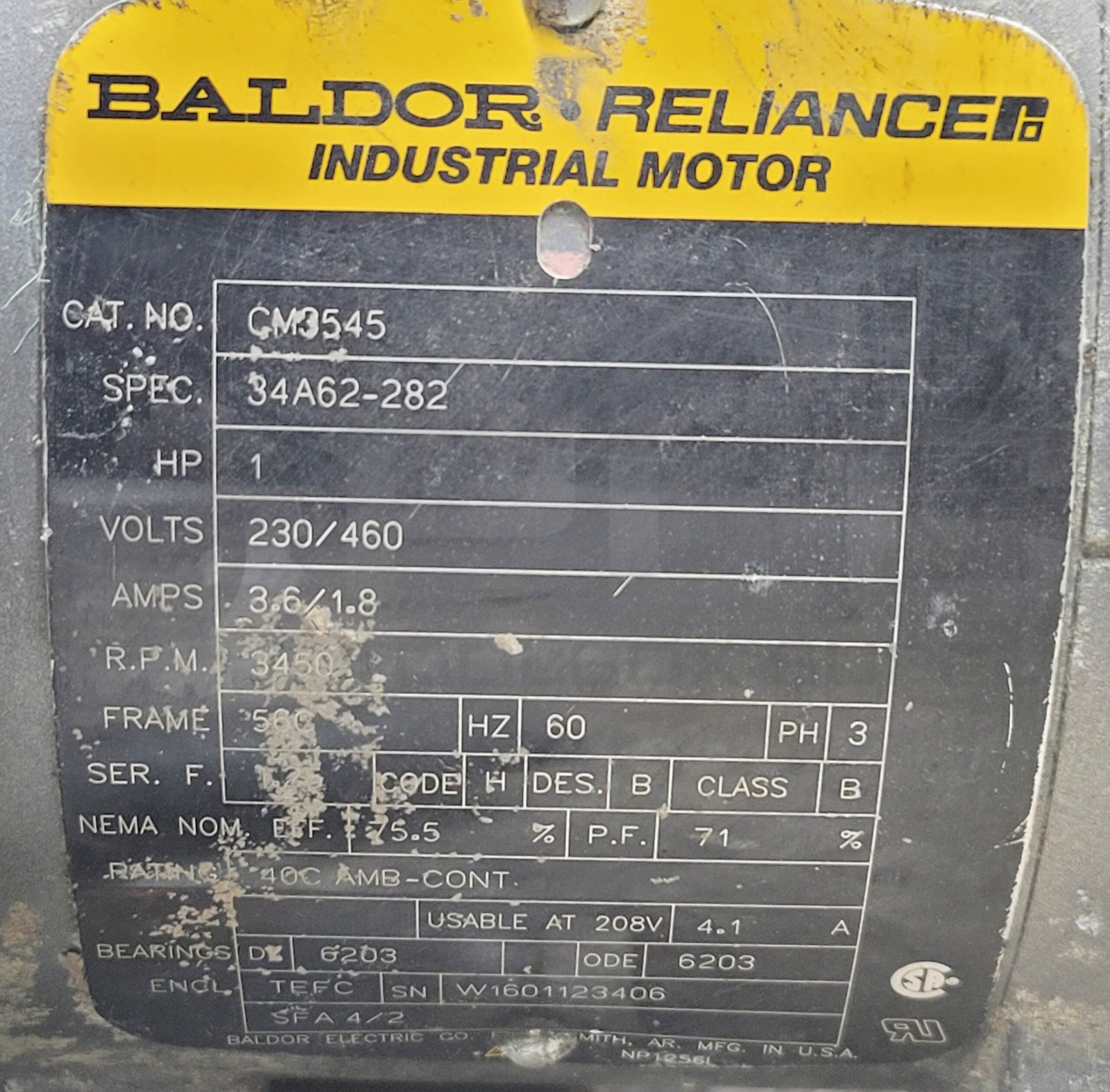 BALDOR CM3545 MOTOR 34A62-282 1HP W/ THOMSEN 41521-DA SANITARY CENTRIFUGAL PUMP