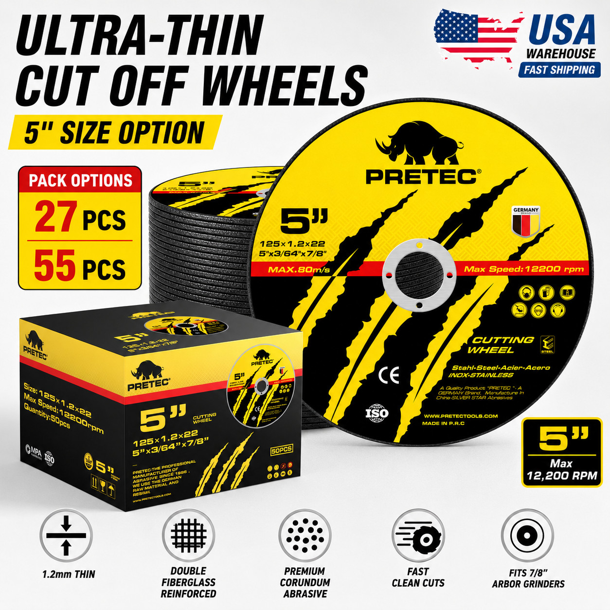 55 Pack 5″ Cut Off Wheels Metal Stainless Angle Grinder Cutting Discs 7/8″ Arbor