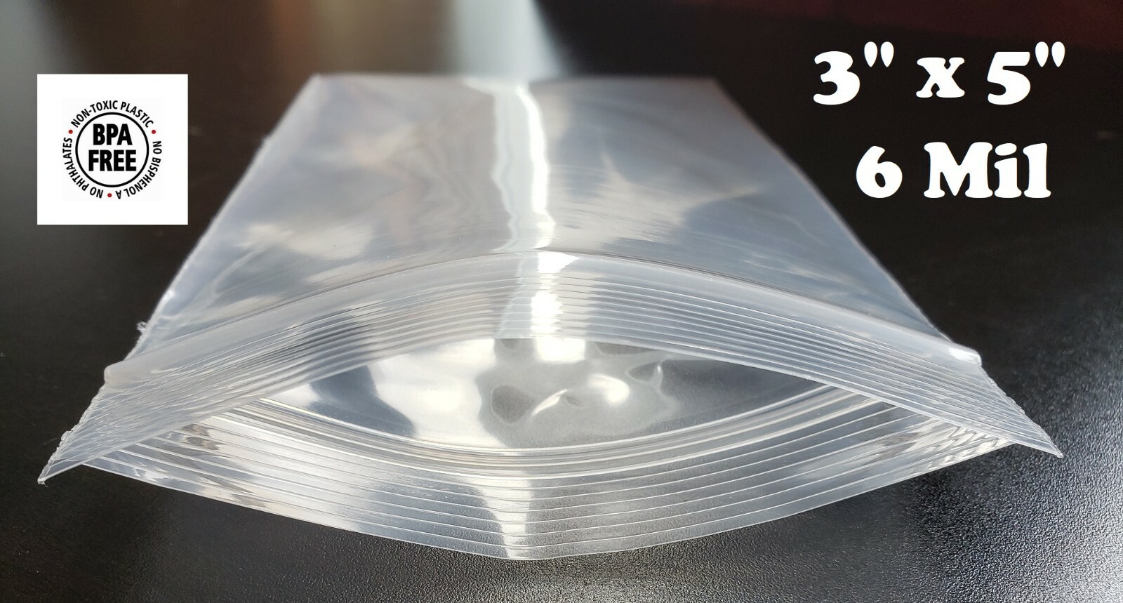 3″ x 5″ Resealable Plastic Bags Zip Seal 6 Mil Thick Reclosable Top Lock 6Mil