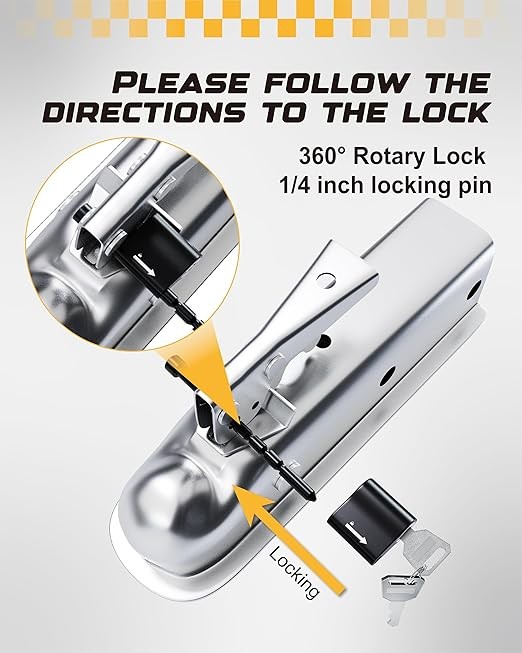 Trailer Tongue Coupler Lock Adjustable Tongue Pin 1/4″ Diameter, Fits Black