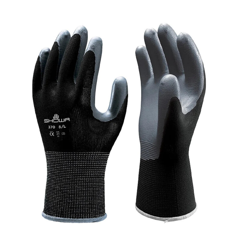 Showa Atlas 370 BLACK Nitrile Palm Coated LIGHTWEIGHT GARDENING WORK GLOVES S-XL
